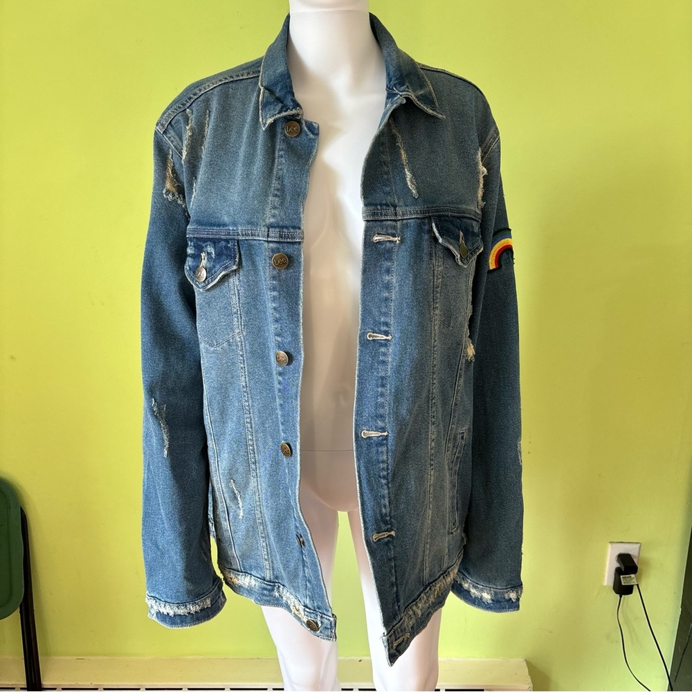 LEE JEANS LEE IS LOVE RAINBOW EMBROIDERED JEAN JACKET SIZE XL